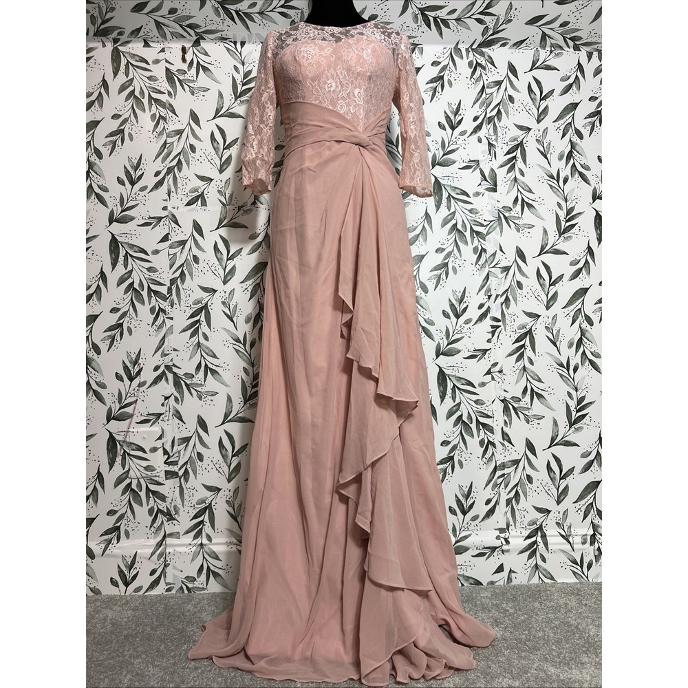Elegant Blush Pink Lace Evening Gown Prom wedding Guest Sz S 4 NWT Bridesmaid #E